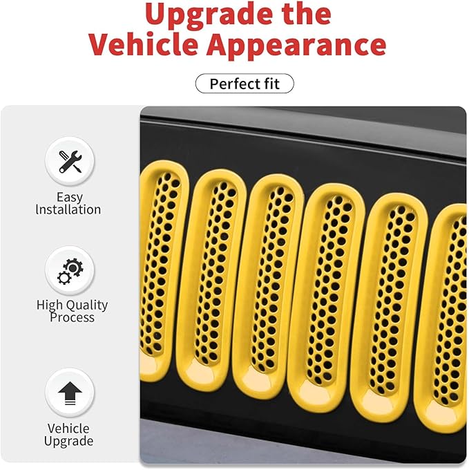 Mesh Grill Insert Grille Inserts Cover Fit for 2007-2018 Jeep Wrangler JK JKU(Yellow)