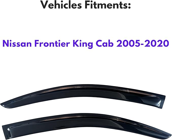 KPY Window Visor Compatible with Nissan Frontier King Cab 2005-2020, 2PC Rain Guard Side Window Vent Deflector Tape-On Style, 2006 2007 2008 2009 2010 2011 2012 2013 2014 2015 2016 2017 2018 2019 2020