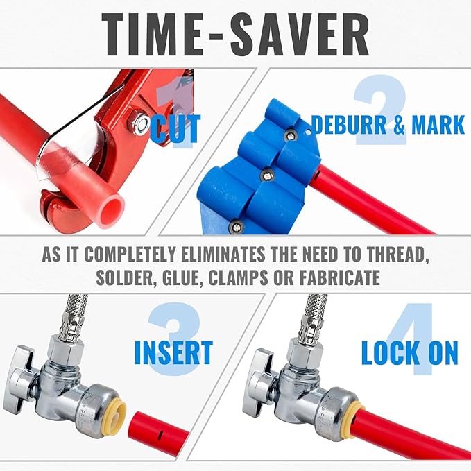 10-Pack 1/2 Inch Shut Off Valve, SUNGATOR Pushfit 1/2 x 3/8 Inch Angle Stop Valve, No Lead Brass Faucet Shutoff, Push-to-connect Plumbing Fittings for Pex Pipe, Copper, CPVC, with 1 Disconnect Tool