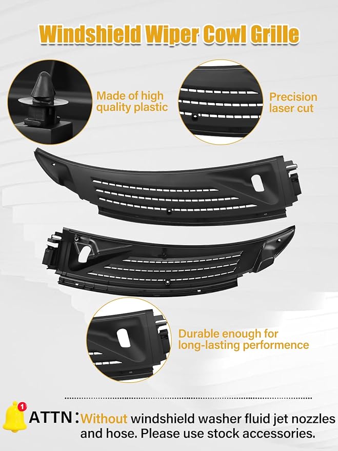 Front Windshield Wiper Cowl Grille Insert Panel Compatible with Ford F150 2009-2014 OE-Style Replaces for BL3Z15022A68A BL3Z15022A69A, Left+Right Cowl Top Cover Vent Panel without Hoses and Nozzles