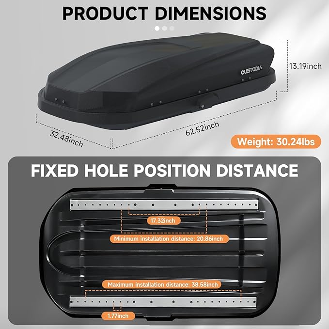 Roof Cargo Box, Dual-Side Opening Design, 14 Cubic Feet Capacity, Waterproof Hard-Shell Storage Box, Includes Straps and Spare Key,Ideal for Travel and Luggage Transport, Black(B-62)