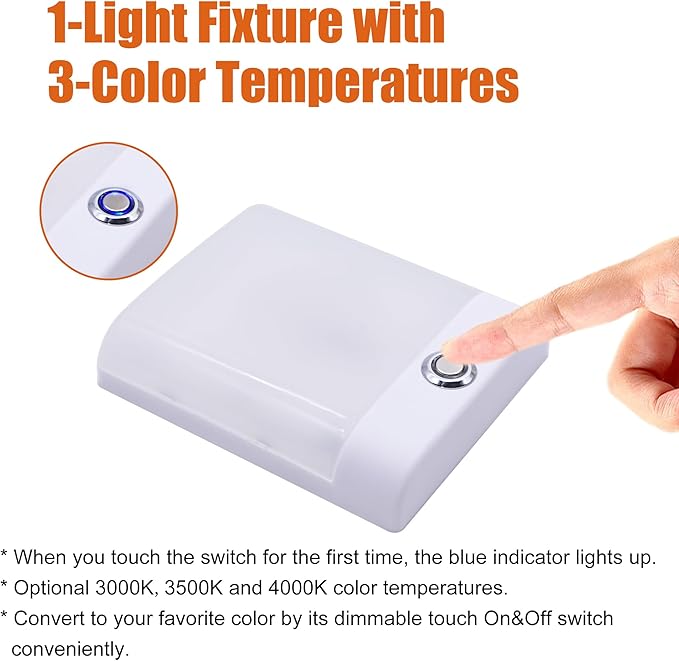 Facon LED 12V RV Interior Lights with Touch Dimmable Switch, Single Dome Light 6W 500LM, 3Colors: 3000K/3500K/4000K, 12Volts LED Ceiling Light for RV, Camper, Caravan, Trailer, 5th Wheel, Boat