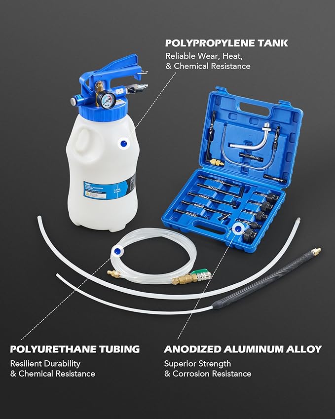 Orion Motor Tech Oil Extractor Pump and Dispenser Tool Kit, 6L Pneumatic Transmission Fluid Bleeder Set, 1.6 gal 2 Way Vacuum Fluid Evacuator and Filler Oil Change Kit 15 ATF Refill Adapters 3 Hoses