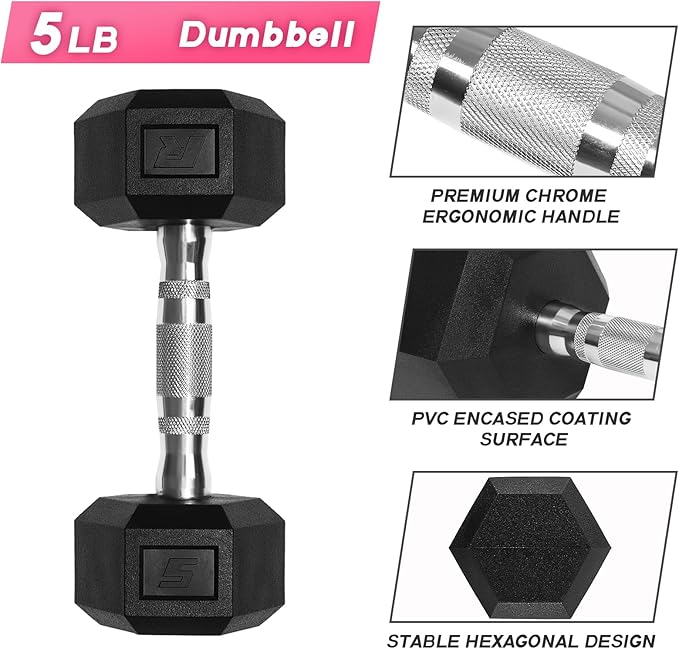 RitFit 5-650 LBS PVC Encased Hex Dumbbell Sets with Optional Rack for Home Gym, Hand weight with Chrome Handle for Strength Training, Workouts
