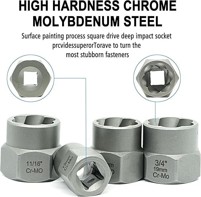 18-Piece Screw Puller Kit, Multi-Spline Hex Head, 3/8 Inch Drive Easy Removal Bolt Puller Kit for Removing Stripped, Rounded, Damaged, Broken, Screws and Bolts Removal Kit