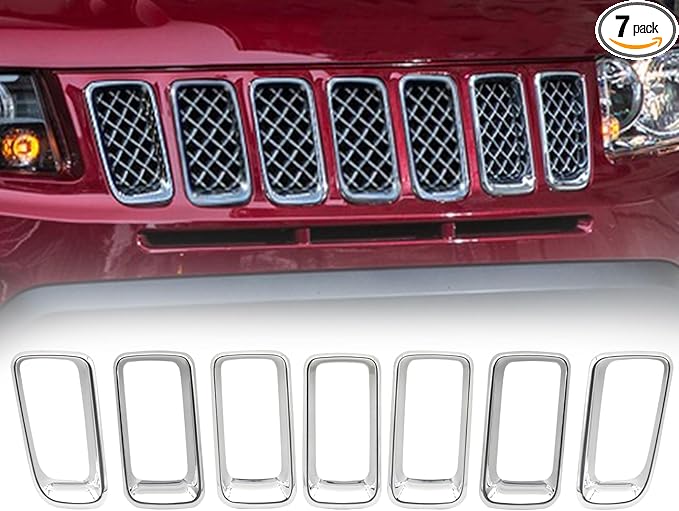 JINCHEN 7pcs Grill Mesh Inserts Clip-on Compatible with Jeep Compass 2011-2016, Front Grill Inserts Grille Cover Frame Trims (Chrome)
