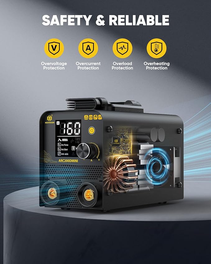 H HZXVOGEN 160A Stick Welder, 2 in 1 Lift TIG/MMA ARC Welder Machine, 110V Mini Portable Welding Machine with Arc Force, Hot Start, Anti-Stick, LED Digital Display DC Inverter Welder(ARC200DMINI)