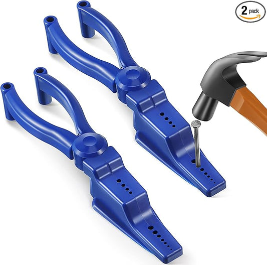 Dreyoo 2 Pcs Nail Holder for Hammering, Nail Holder Pliers for Hammer, Plastic Slip Joint Pliers Keep Fingers Safe, Basic Repair and Woodworking Tools