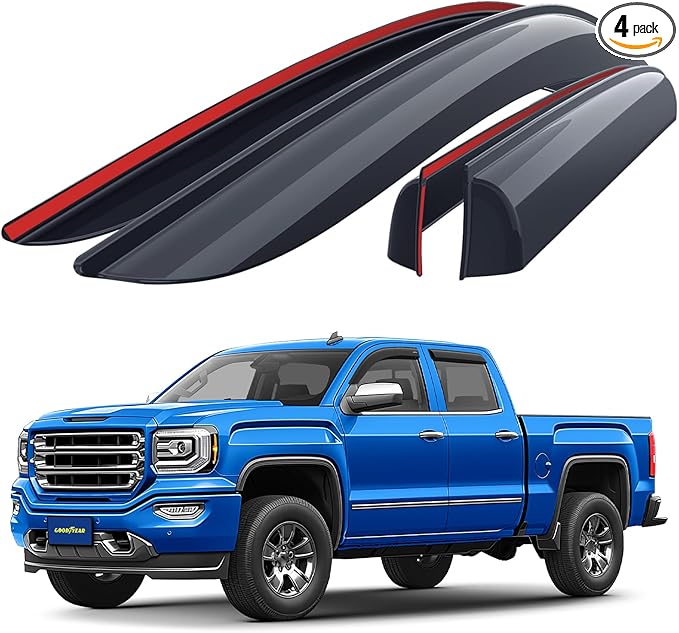 Goodyear Shatterproof Window Deflectors for GMC Sierra 2014-2018 Double Cab, Tape-on Rain Guards, Window Visors, Vent Deflector,Vent Visor,Truck Accessories 4pcs- GY003104LPv