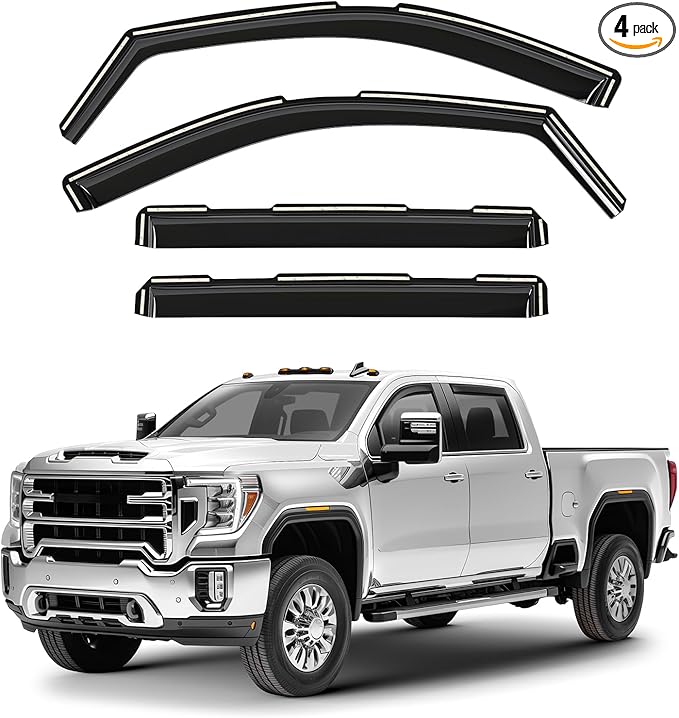 Window Deflectors Smoke Tinted in-Channel Side Window Vent Visor Deflectors Rain Guards Compatible with Sierra 2500HD/3500HD 2020-2026 Crew Cab - 4pcs. GW0286