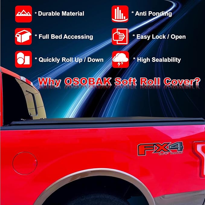 Soft Roll Up 5'3" Truck Bed Cover Compatible for 2005 2006 2007 2008 2009 2010 2011 2012 Dodge Dakota Short Pickup Vinyl Tonneau Cover | Fleetside