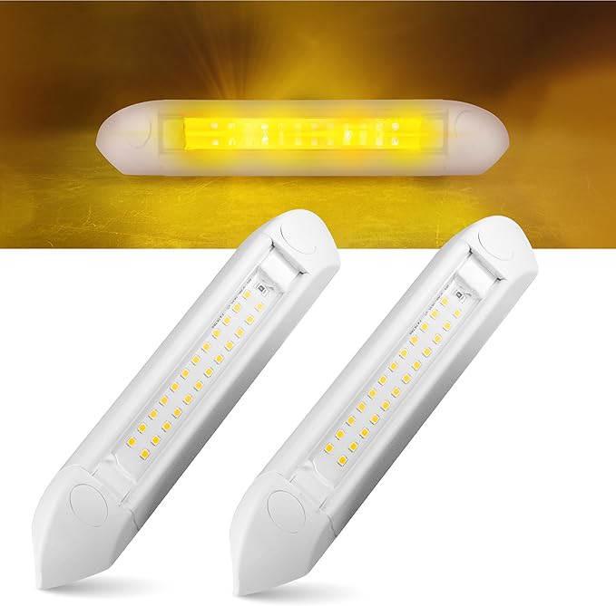 Command Electronics 12V LED Exterior Extruded Porch Light – Surface Mount Utility – IP67 Rating OEM RV, Camper, Bus, Truck, & Trailer – 8"x1.4"x1.4" – White Case/Amber Light 2-Pack