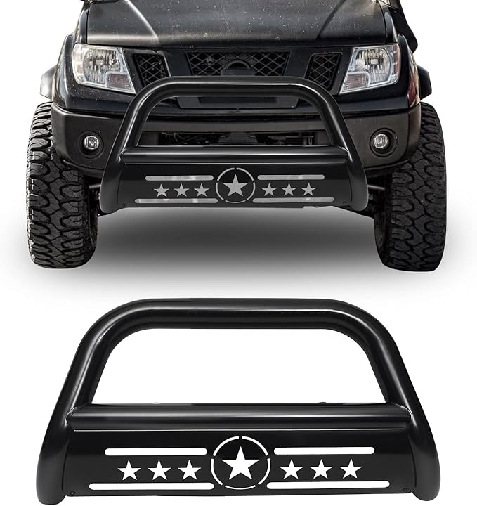 Bull Bar Pickup Truck 3" Brush Grille Guard with Removable Skid Plate Front Bumper, Compatible with Nissan Frontier 2005-2021/ Pathfinder 2005-2007/ Xterra 2005-2015, Black