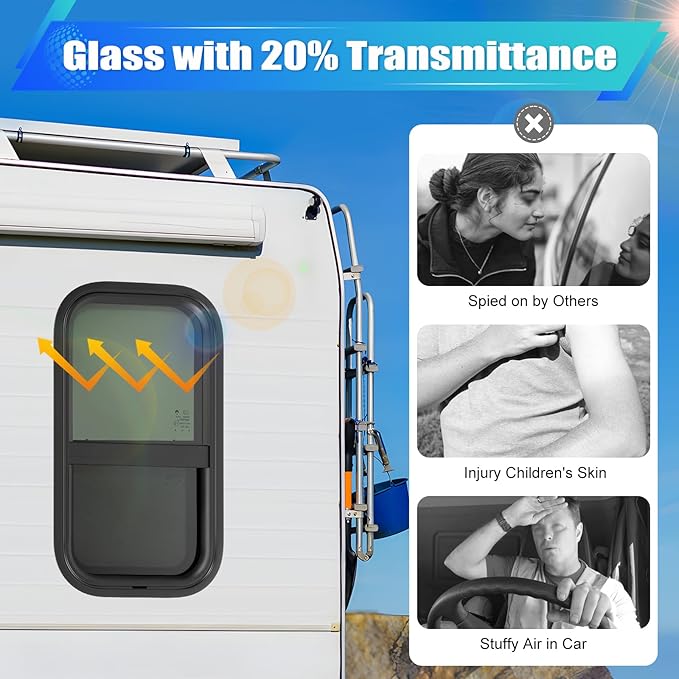 RV Window 12" W x22" H Trailer Cargo Camper Vertical Sliding Window Replacement, RV Vertical Sliding Window with Trim Ring, Vertical Sliding Window RV Camper Trailer Window Replacement