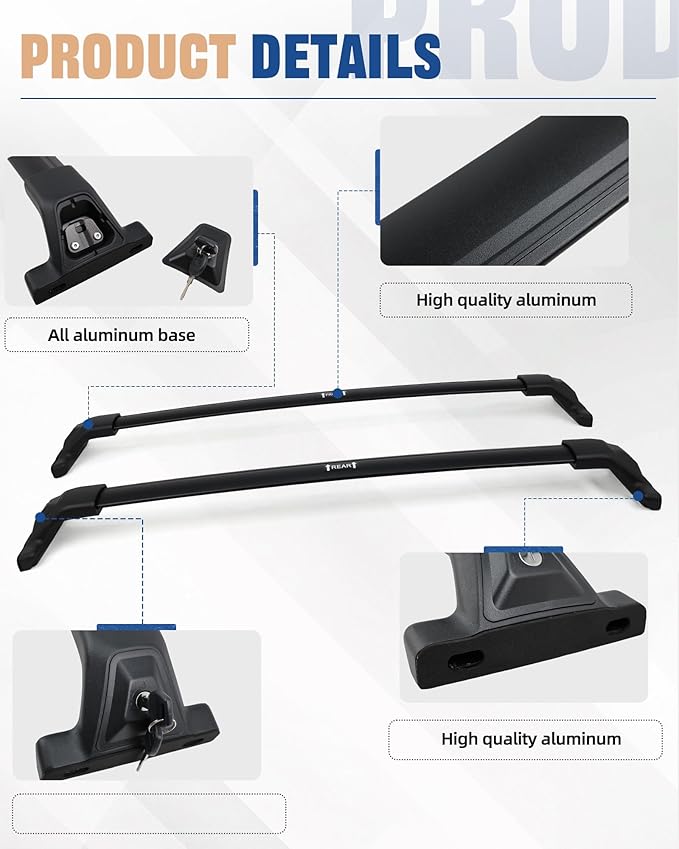 265lbs Lockable Heavy Duty Roof Rack Cross Bar for GMC Acadia 2017-2023 Cargo Bar Multi Functional Design for Bike Kayak Luggage