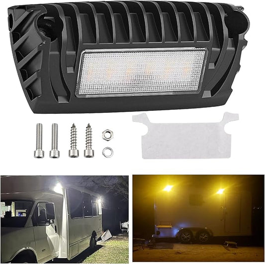 Chelhead RV Exterior Light White Amber Led RV Porch Light 12V RV Lights Exterior Utility Light Compatible with RVs, Trailers, Campers, 5th Wheels, Aluminum Base 1 Pack