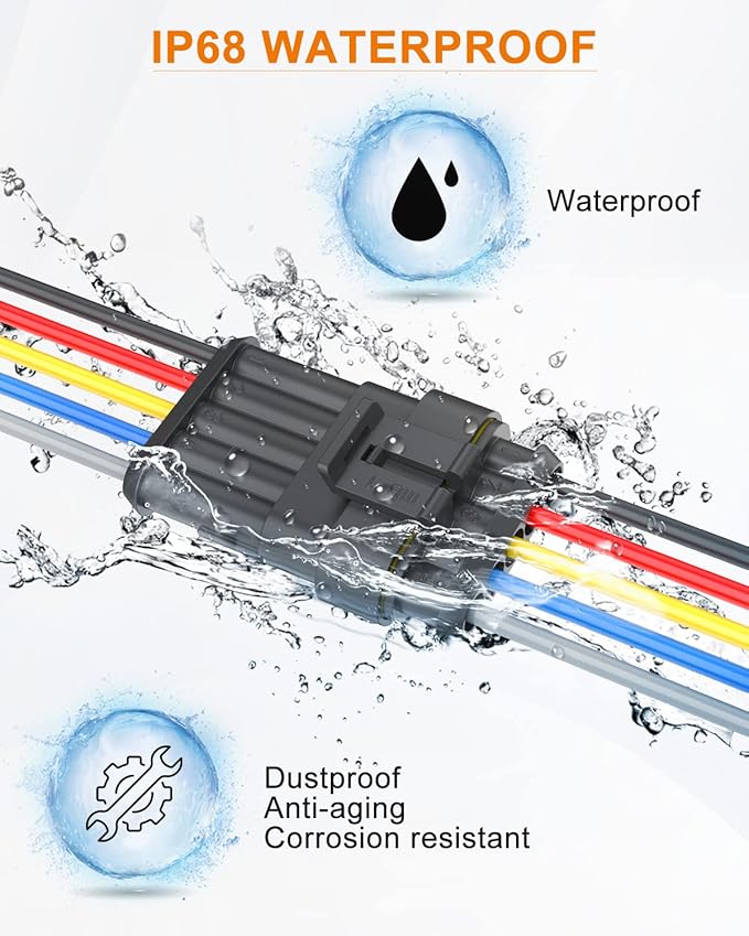 NAOEVO 5 Pin Connector Waterproof，16 AWG 5 Wire Connectors, Automotive Electrical Connectors Male And Female Way With Heat Shrink Tubing For Car Truck Boat Wire Connection, 6 Kits