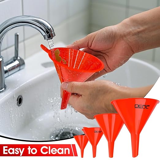 DEDC Oil Funnels Plastic Set for Car Automotive Kitchen Mini Small Large Red (7 PCS Oil Funnels)