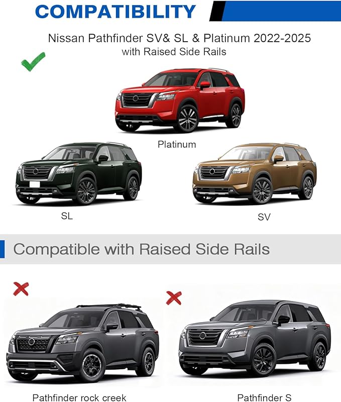 Lockable 300lb Roof Rack Cross Bars Compatible with Nissan Pathfinder 2022 2023 2024 2025 SV SL Platinum with Raised Side Rails, Heavy Duty Aluminum Roof Rails Crossbars