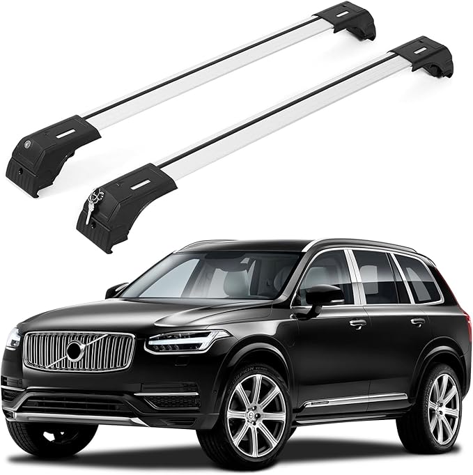 ERKUL Roof Rack Cross Bars for Volvo XC90 2016-2026 | Aluminum Crossbars with Anti Theft Lock for Rooftop | Compatible with Flush Rails - Silver