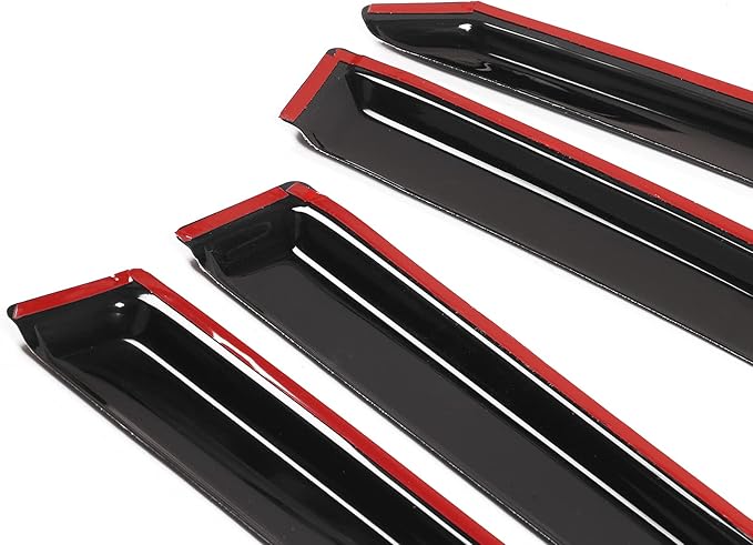 IKON MOTORSPORTS Tape On External Window Visor, Compatible with 2003-2008 Honda Pilot, Slim Style Acrylic Black Sun Rain Wind Guards Cover 4Pcs Set