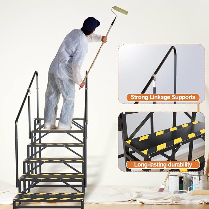 6 Step RV Stairs, Hot Tub Steps, Outdoor Spa Step Ladder with Handrail,Portable Economy 6th Wheel Stair for Travel Trailer, Motor Home, Camper and Porch with Non-Skid Tapes