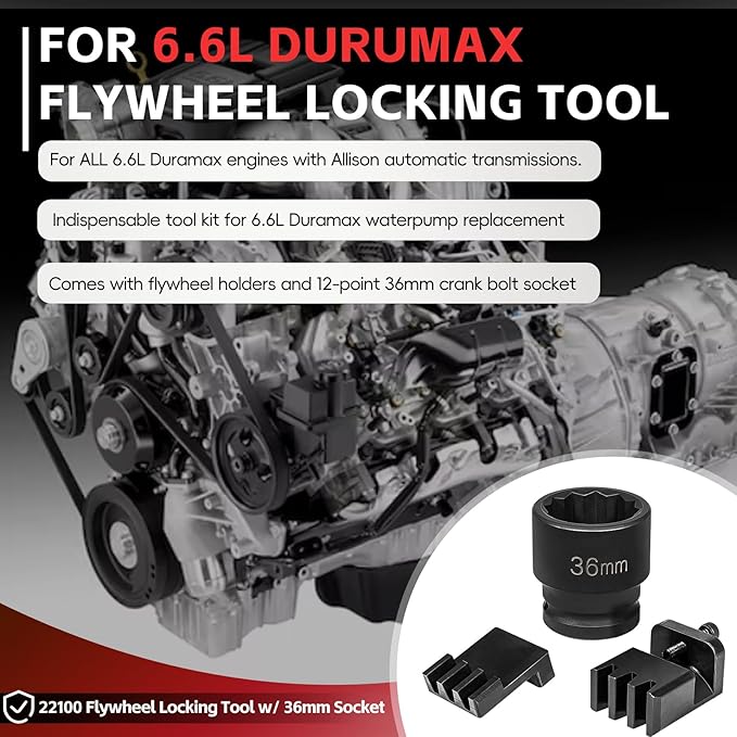 Sunluway 22100 Flywheel Locking Tool with 36mm 3/4" Drive Harmonic Balancer Socket for 6.6L Duramax Engine