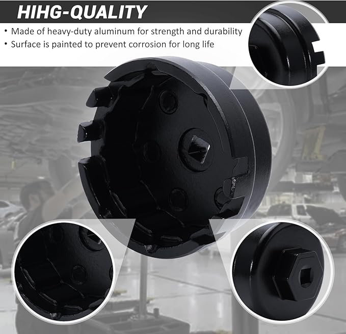 64mm 14 Flutes/6 Slots Oil Filter Cap Wrench Removal Tool Socket Compatible with Toyota, Lexus, Prius, and Scion Vehicles Equipped with 1.8L 4-Cylinder engines, Black Heavy-Duty Aluminum