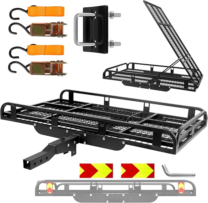 50"x28.5"x5.2" Folding Hitch Mount Cargo Carrier - 1000lbs Capacity Cargo Carrier Hitch Mount Heavy Duty Alloy Steel Material, Fits 2" Hitch Receiver for Mobility Scooter, SUV, Truck, Pickup