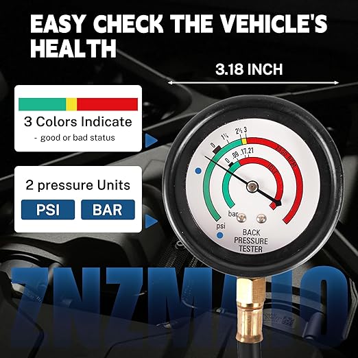 Exhaust Back Pressure Tester Kit, 7-Foot High Temp Hose & Carrying Case, Automotive Diesel Engine Diagnostic Tool for Accurate Pressure Testing