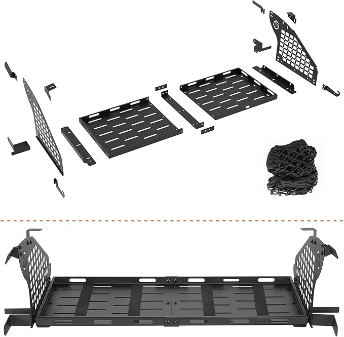 Hooke Road Cayenne Cargo Rack Basket & Window Molle Panel for 2003-2010 Porsche Cayenne 955 957, Trunk Organizer Storage Shelf for Overland Camping Gear