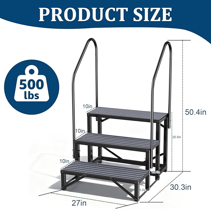 RV Steps with Handrail, Spa Steps Hot Tub Steps Trailer Steps Mobile Home Stairs for Camper, Hot Tub, Trailer with Anti-Slip Mats