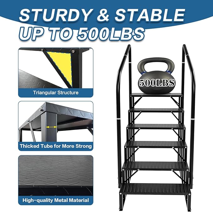 RV Steps, 6-Steps RV Stairs with Handrail Hot Tub Steps Camper Steps, Non-Slip Steps Outdoor Stairs for RV, Trailer, Mobile Home Stairs, Outdoor Spa