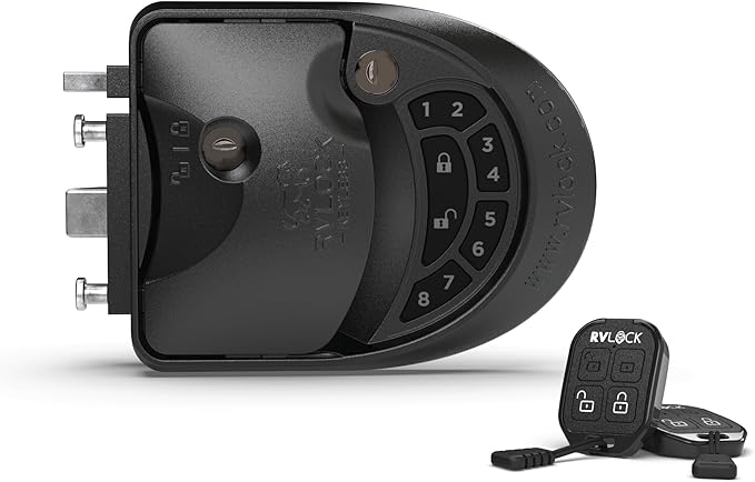 RVLock Class C Charter Keyless Entry Keypad and Handle with Fob, All Metal RV Door Lock and Latch Replacement Kit, Upgraded Silicone Keypad for Class C and A Motorhomes, Fits openings 4.5 x 3.5 Inches