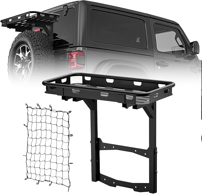 for Wrangler JL Spare Tire Cargo Rack Rear Luggage Basket on OE Tailgate Compatible with 2018 2019 2020 2021 2022 2023 2024 Jeep Wrangler JL & JLU 2/4 Doors, Cargo Storage Carrier Holder Stand