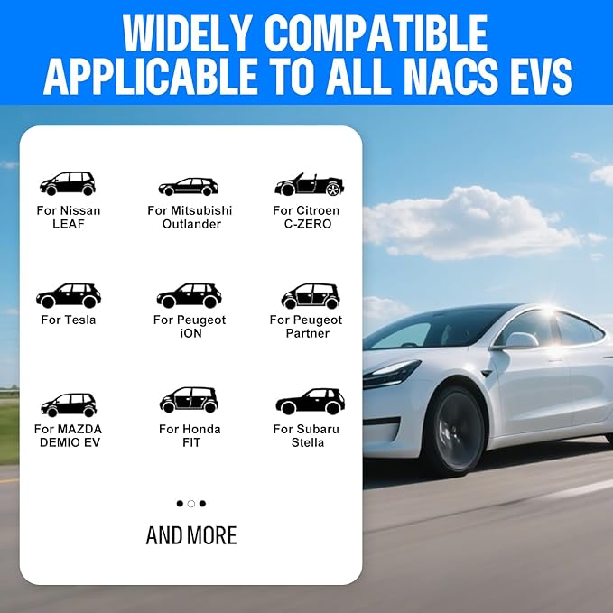 Level 2 Ev Charger for Tesla,NACS Ev Charger with 25ft ETL Listed Cord,6A-40A Adjustable Amps,40A 9.6KW Fast Charging(110v-240v),NEMA 14-50 Plug,IP66 Waterproof Delay Timer LCD Display