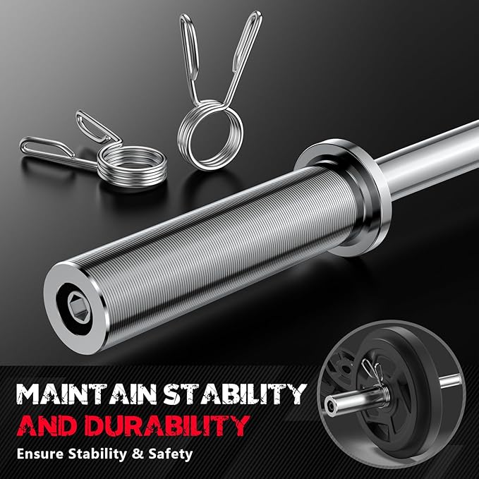 Olympic Barbell Bar 55", 2In-Weight Lifting Bar Standard Straight Barbell Bars for Bench Press/Hip Thrusts/Biceps/Lunges/Squat/Strength-Training Home Gym Weight Bar, 2 Collars(500lb Capacity)