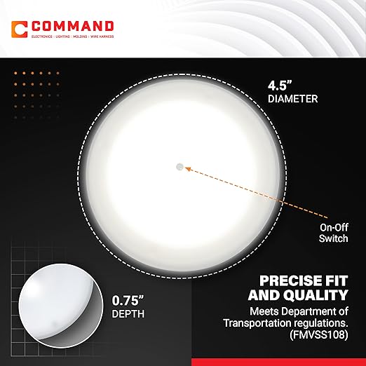 Command Electronics OEM 12V LED RV Low Profile Surface Mount Ceiling Light with Switch – Made in USA – 4.5" Diameter – 5-Pack