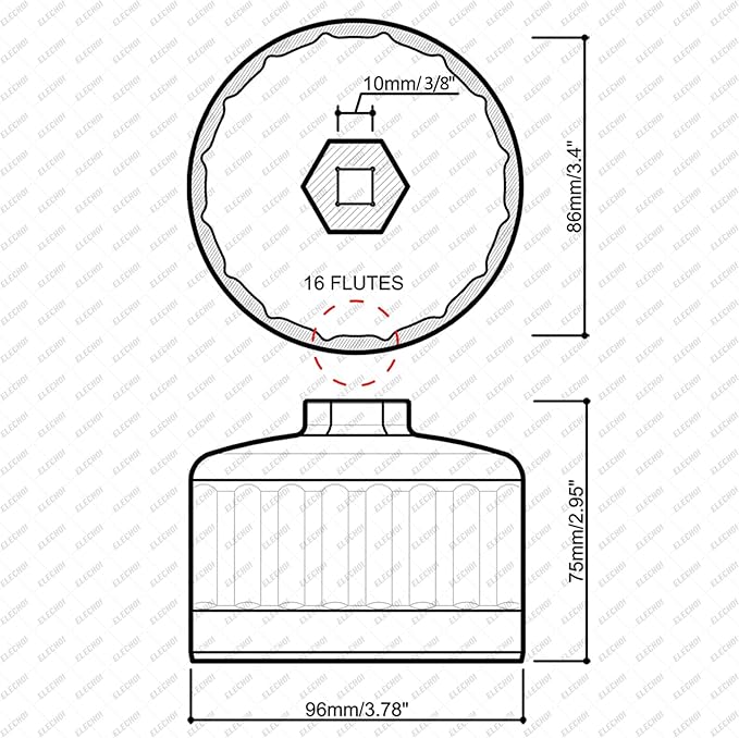 86.4mm 16Flutes Oil Filter Cap Wrench Removal Tool Socket for BMW Engines/for Volvo with 86mm Filter Housing Caps, Silver Heavy-Duty Aluminum