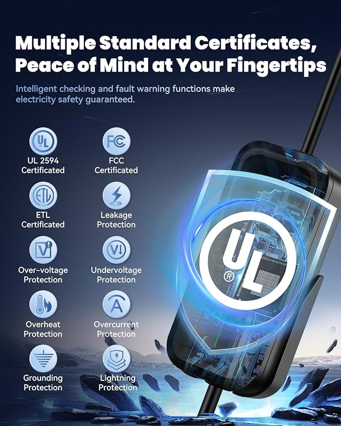 Level 2 EV Charger, 16A Electric Car Charger | UL 2594, UL 2251 | Tesla Adapter | Adjustable Current | Reservation Charging | 240V 3.8KW | NEMA 6-20 | for All Tesla Models ＆ J1772 Vehicles