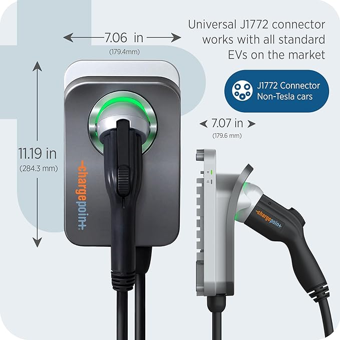 ChargePoint HomeFlex Level 2 EV Charger J1772 - Fast Smart Battery Power Charging at Home for Electric Automobile Vehicles - Hardwired for Electric Car