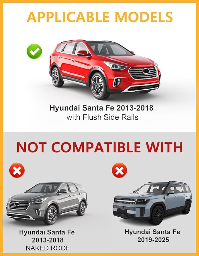 Tuyoung 220lbs Lockable Roof Rack Cross Bars Compatible with Hyundai Santa Fe 2013 2014 2015 2016 2017 2018 (with Flush Side Rails) Aluminum Roof Rails Crossbars Bars Rooftop Cargo Carrier Luggage