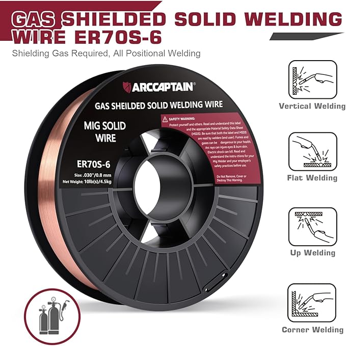 ARCCAPTAIN Mig Welding Wire, 0.030 10Lb Mig Wire ER70S-6 10Lbs Gas Solid Carbon Steel Low Splatter Mig Welding Wire Compatible With Lincoln Miller Forney Harbor Welder 0.08 4.5KG