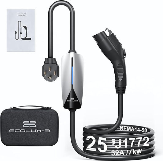 Level 2 EV Charger J1772 32Amp 220V-240V EVSE NEMA 14-50 Plug Home Portable EV Charger Level 2, 25ft Cable Electric Car Charging Station, Electric Vehicle Charging Stations Plug and Play FCC Certified