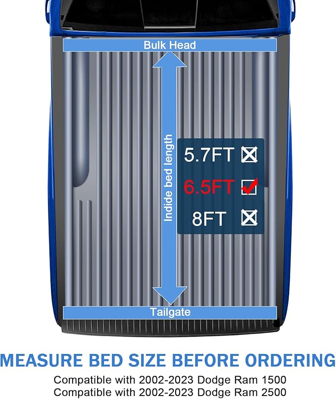 Soft Quad-Fold Truck Bed Tonneau Cover Compatible with 2002-2023 Dodge Ram 1500 2500 6.5FT Bed