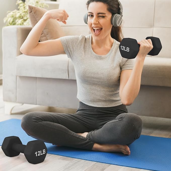MADOG Dumbbell Set, Anti-Slip Neoprene Coated Hexagon Hand Weights for Home Gym Equipment Workouts Strength Training