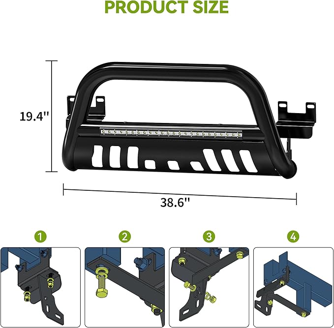 AUTOSAVER88 Bull Bar with LED Light Bar Compatible for 2004-2023 Ford F-150 F150 3" Tubing Front Grille Brush Push Bumper Guard Include Skid Plate Light Mount Black