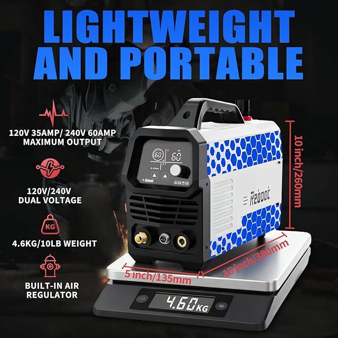Reboot Plasma Cutter 60A, Large Integrated LED Digital Display, 120/240V Plasma Cutter Machine with IGBT Inverter, 1/2 Inch Clean Cut 5/8 Inch Max Cut RBC6000D Max