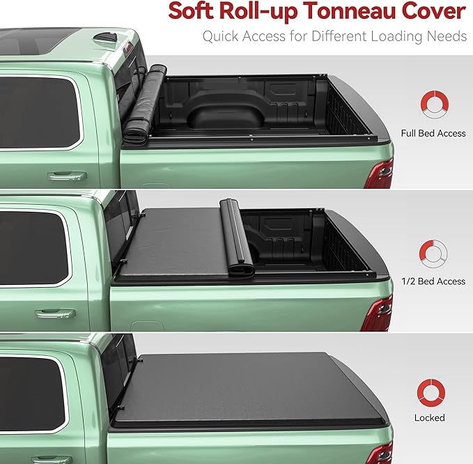LEDKINGDOMUS Soft Roll-Up Tonneau Cover Fits for Jeep Gladiator JT 2020 2021 2022 2023 2024 2025, 5ft Bed, Full Protection with Durable Double-Layer PVC