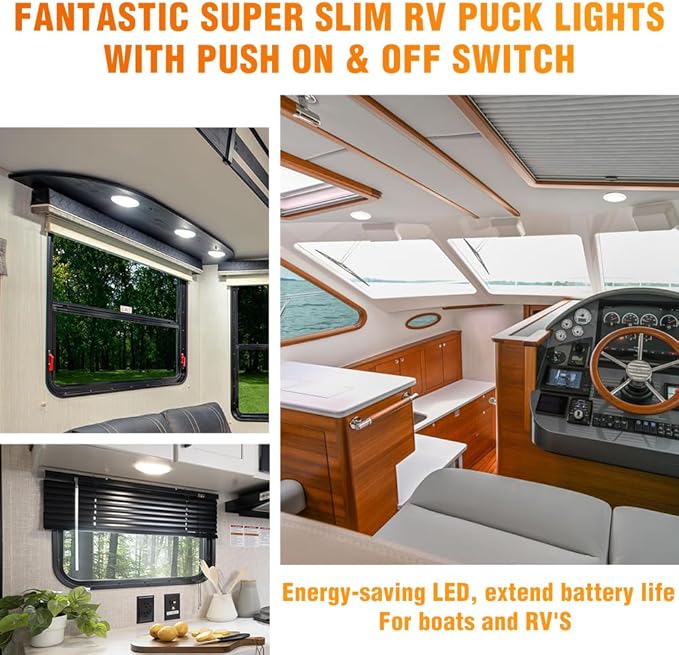 Facon 4.5" LED RV Puck Light Surface Mount - 2Pack, SY-SM45 12V RV Dome Light with Switch, 290LM Cool White (4000K), Ideal for RVs, Motorhomes, Campers, Marine Vehicles
